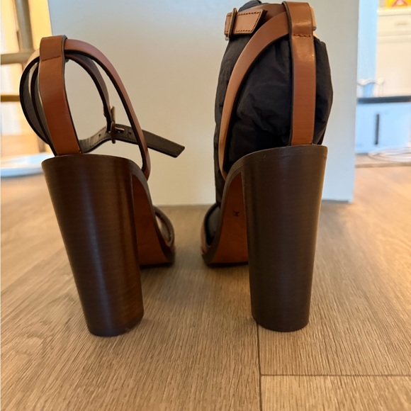 Saint Laurent Brown Leather and Wood Ankle Strap Heels. Size 36. New in Box. - Picture 5 of 8